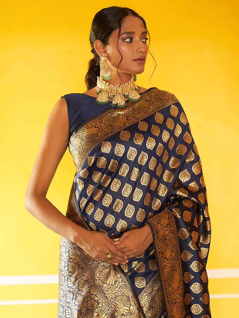 blue silk blend banarasi saree with blouse - 20018604 -  Standard Image - 2