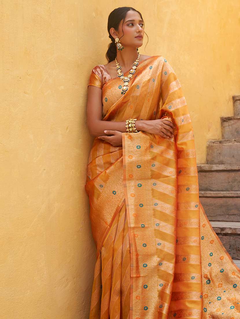 women's self design gold colored saree with blouse - 20018608 -  Standard Image - 2
