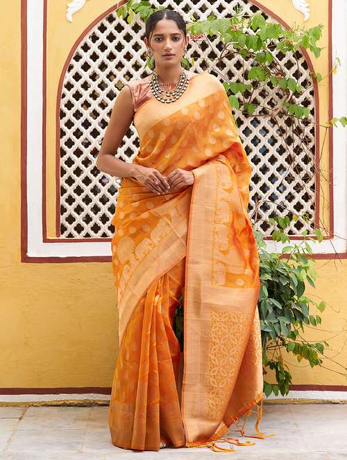 women's self design mustard colored saree with blouse - 20018609 -  Standard Image - 0