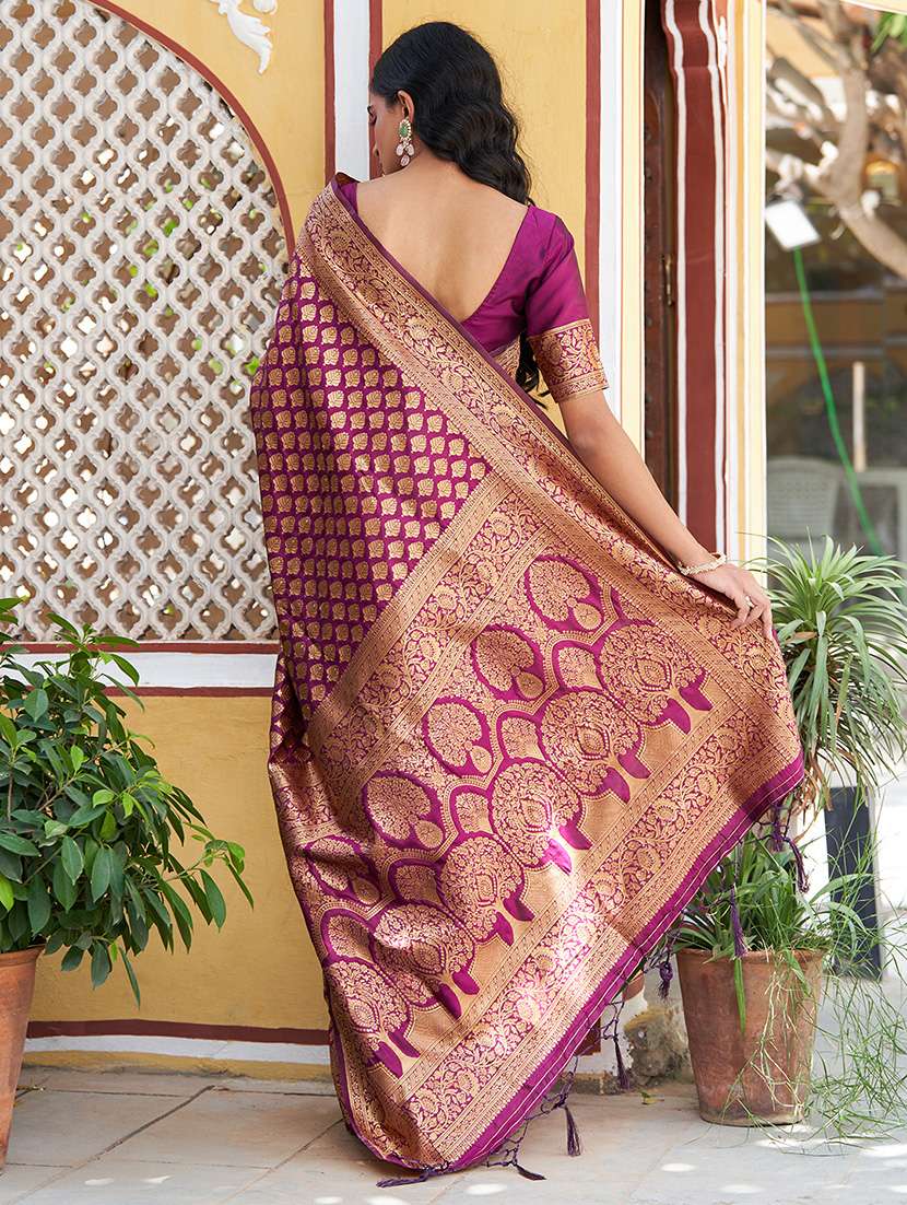 purple silk blend saree with blouse - 20018630 -  Standard Image - 2