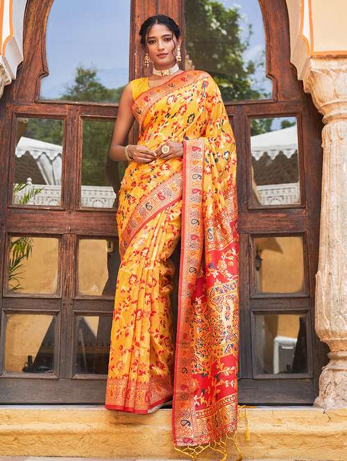 yellow silk blend saree with blouse - 20018665 -  Standard Image - 0
