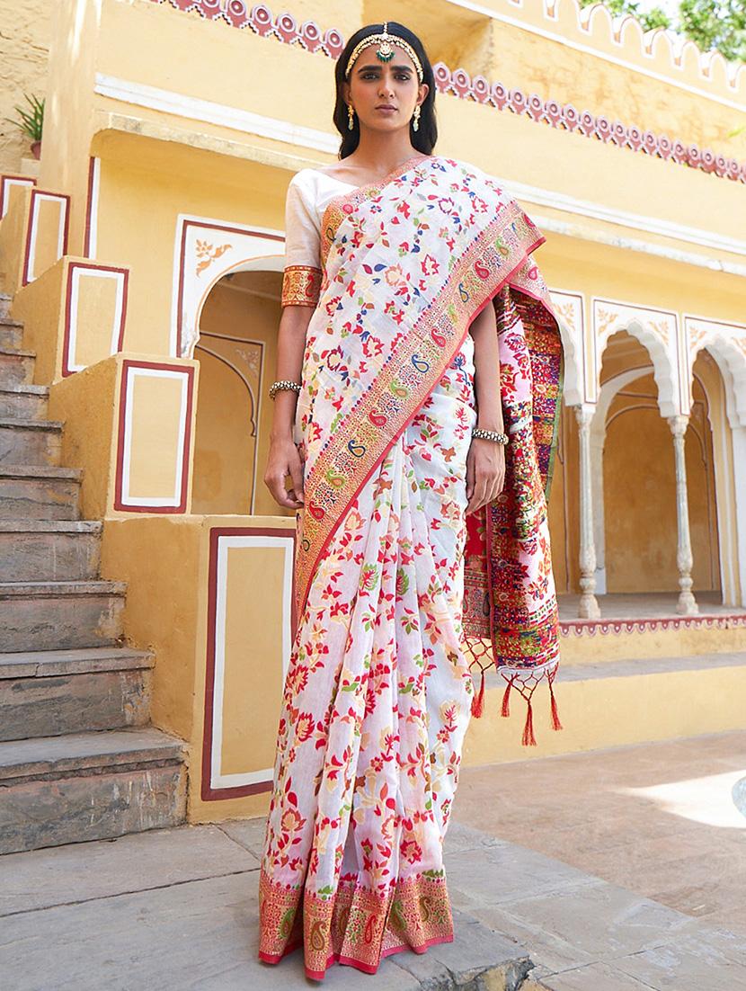 women's floral white colored saree with blouse - 20018669 -  Zoom Image - 0