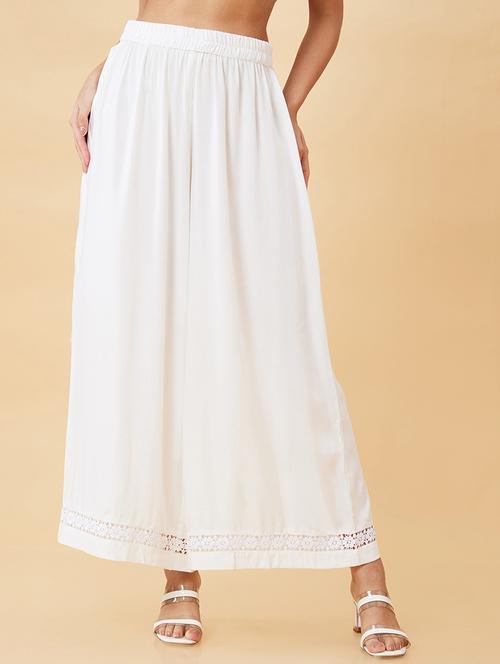 globus women ivory floral lace hem design opaque flowy ethnic palazzos - 20019000 -  Standard Image - 0