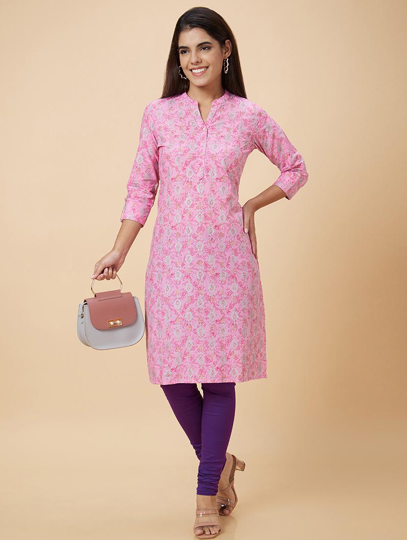 women pink cotton straight kurta - 20019003 - Zoom Image - 0