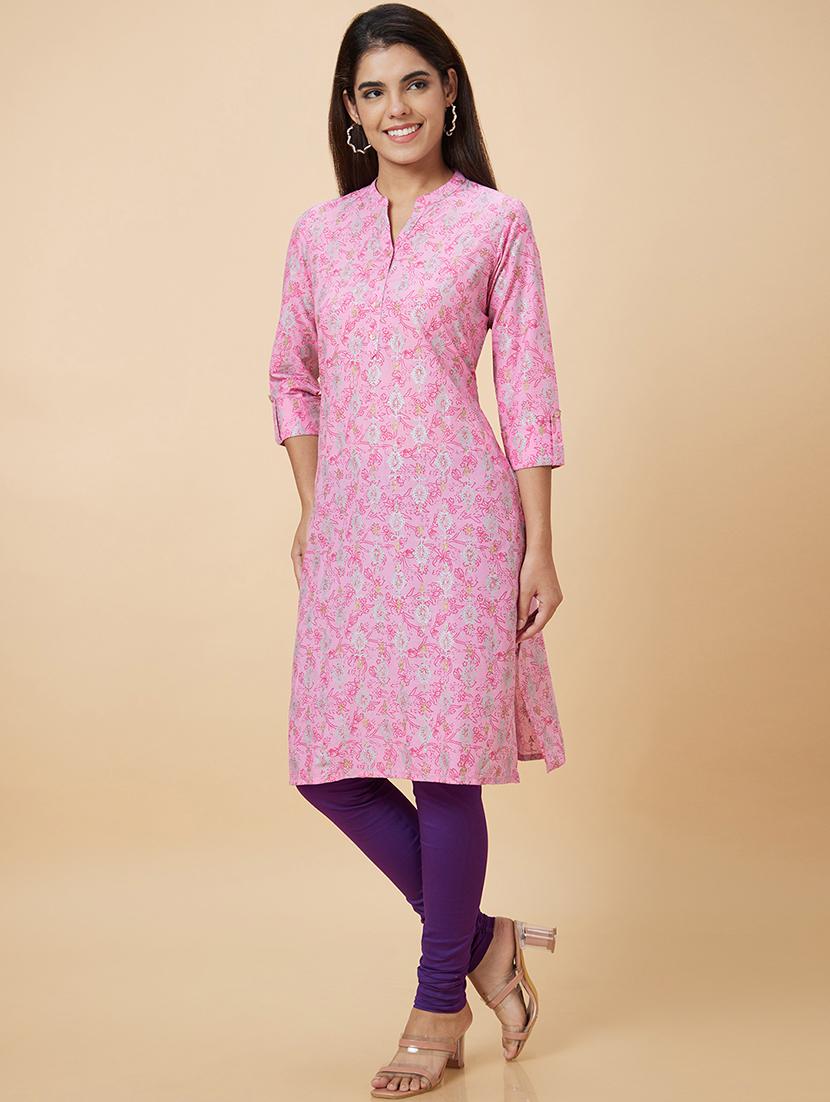 women pink cotton straight kurta - 20019003 - Standard Image - 2