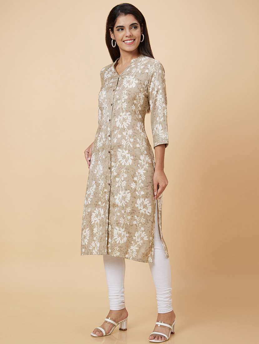 women brown viscose straight kurta - 20019006 -  Standard Image - 2
