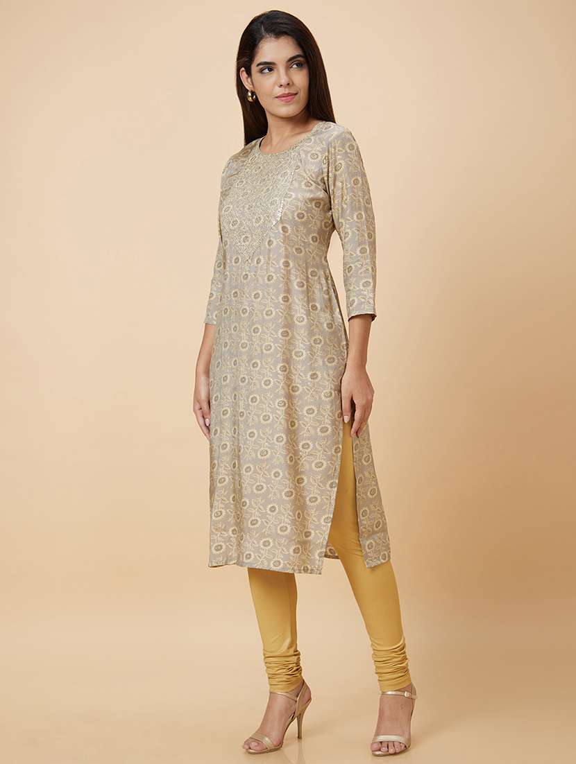 women brown polyester straight kurta - 20019007 - Standard Image - 2