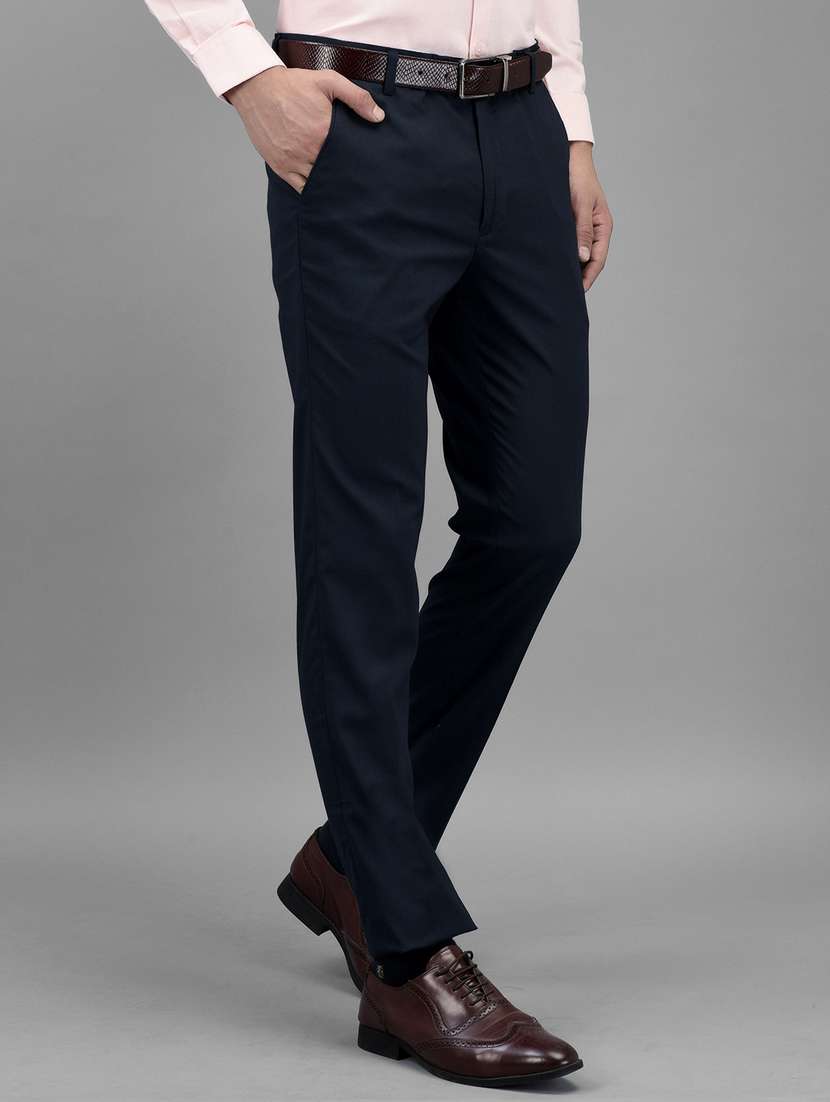 navy blue polyester blend flat front formal trouser - 20019044 -  Standard Image - 2