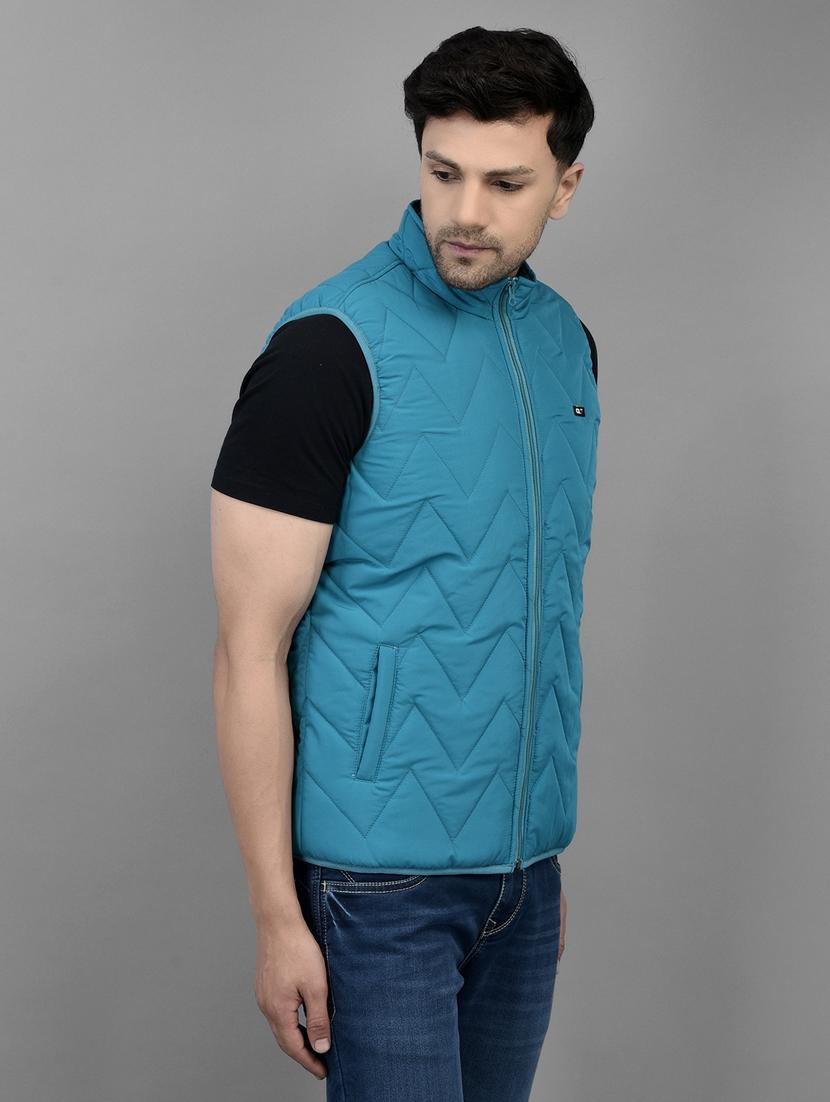 men blue solid sleeveless quilted jacket - 20019065 - Standard Image - 2