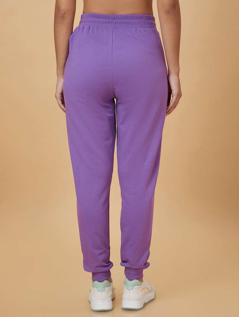 women purple cotton tapered joggers - 20019083 - Standard Image - 2