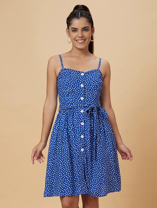 women blue viscose a-line dress - 20019088 - Standard Image - 0