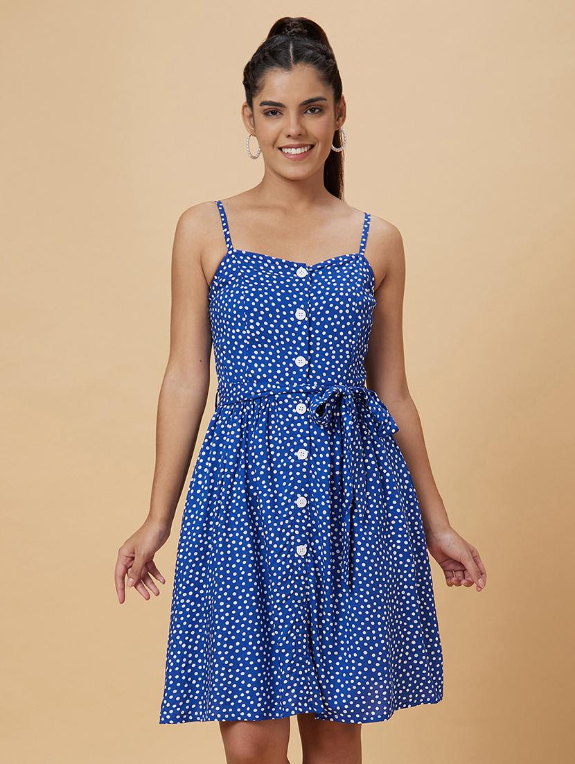women blue viscose a-line dress - 20019088 - Zoom Image - 0