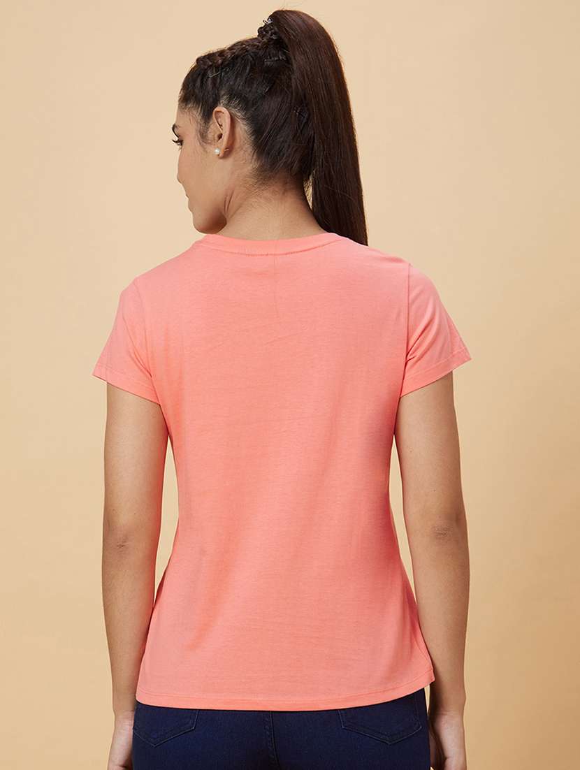 women's chest print round neck t-shirt - 20019095 -  Standard Image - 2