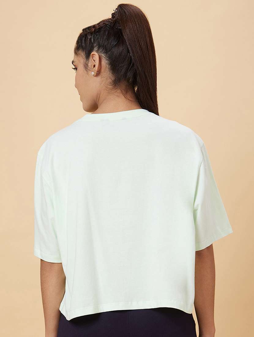 women's chest print round neck t-shirt - 20019097 -  Standard Image - 2