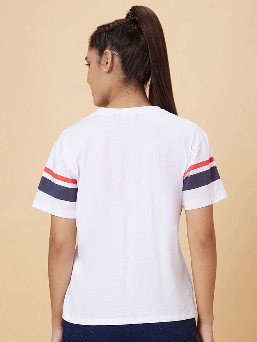 women's front print v neck t-shirt - 20019099 -  Standard Image - 2