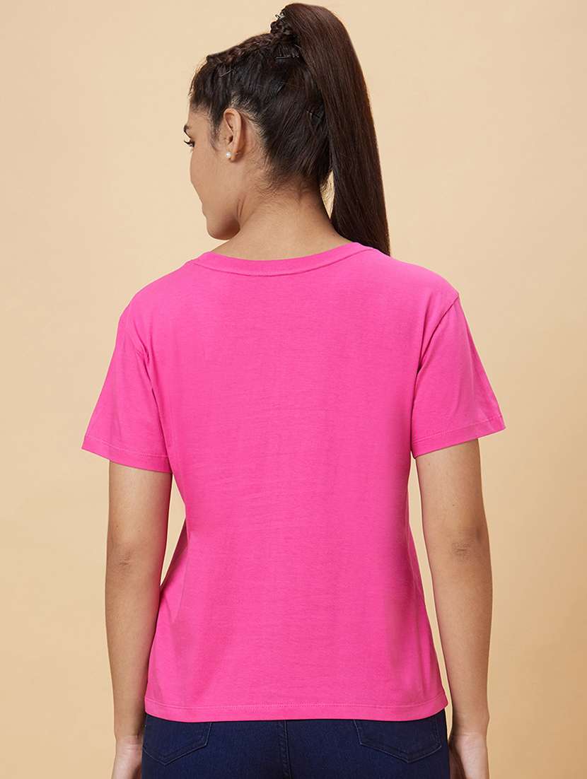 women's placement print round neck t-shirt - 20019101 -  Standard Image - 2