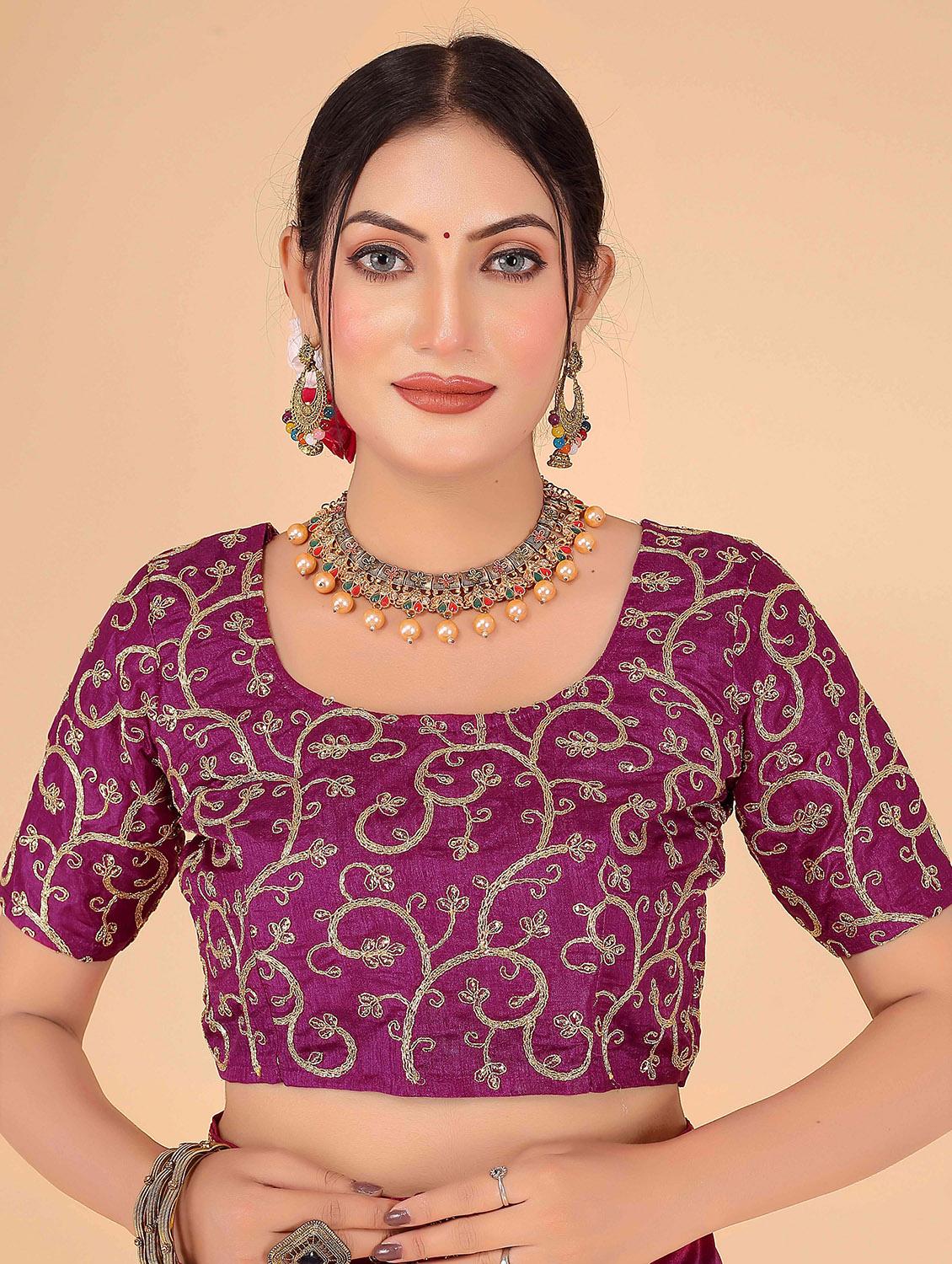 solid bordered saree with blouse - 20019311 - Standard Image - 2