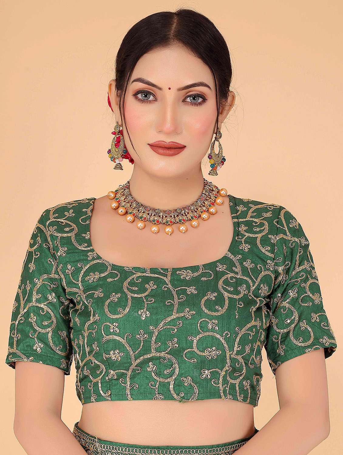 women's solid green colored saree with blouse - 20019313 -  Standard Image - 2