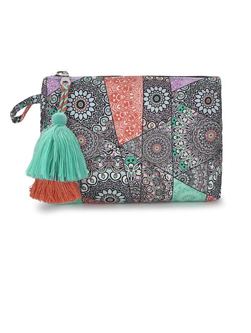 olive cotton polyester blend printed pouch - 20021568 - Standard Image - 0