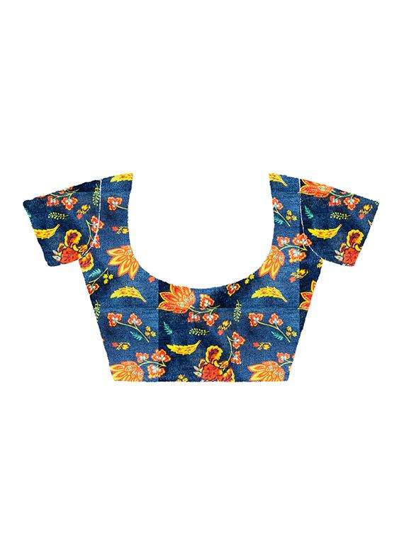 women's bordered navy blue colored saree with blouse - 20022639 -  Standard Image - 2