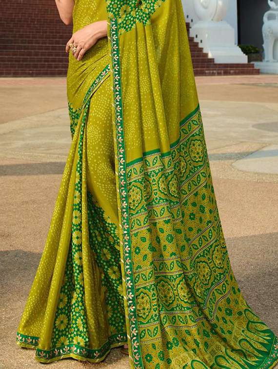 women's printed olive colored saree with blouse - 20022653 -  Standard Image - 2