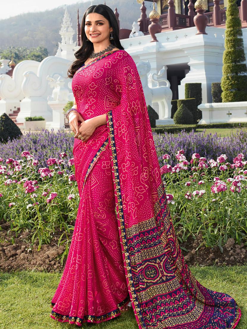 women's printed pink colored saree with blouse - 20022654 -  Zoom Image - 0