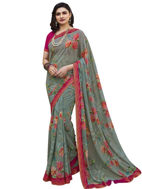 women's bordered grey colored saree with blouse - 20022661 - Standard Image - 0