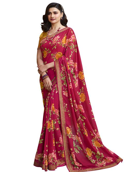 women's printed maroon colored saree with blouse - 20022663 -  Standard Image - 0