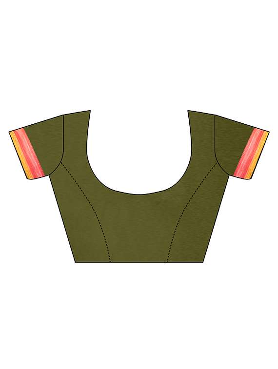 women's printed olive colored saree with blouse - 20022676 -  Standard Image - 2