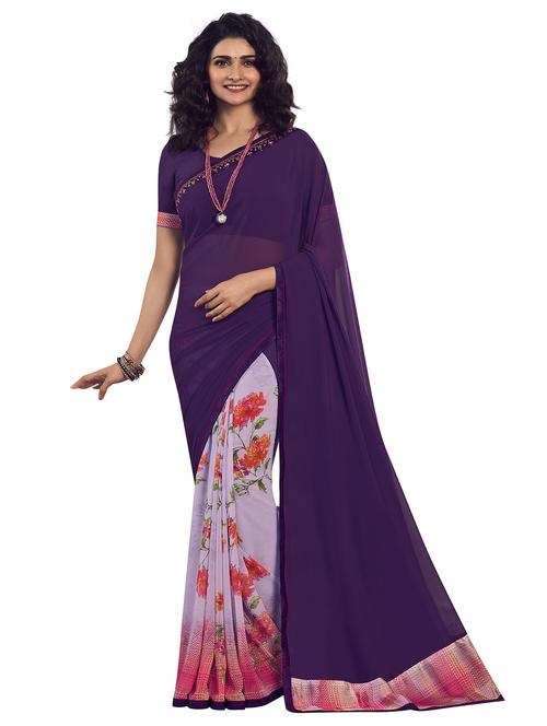 women's floral purple colored saree with blouse - 20022678 - Standard Image - 0