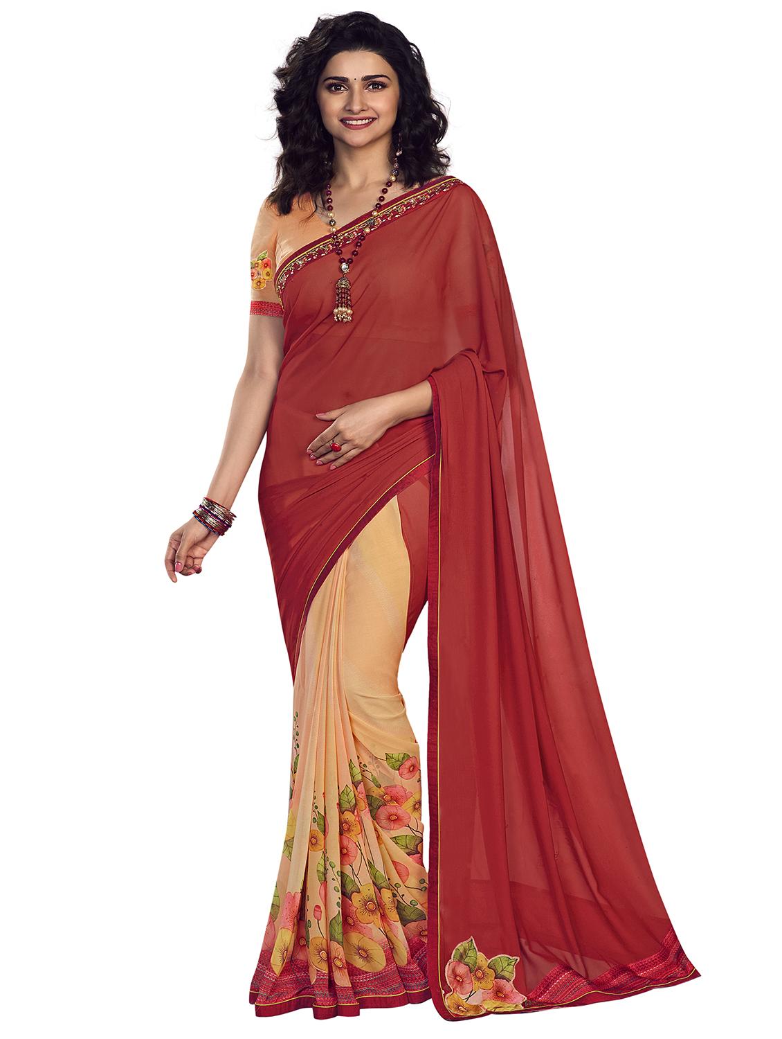 women's printed red colored saree with blouse - 20022680 -  Zoom Image - 0