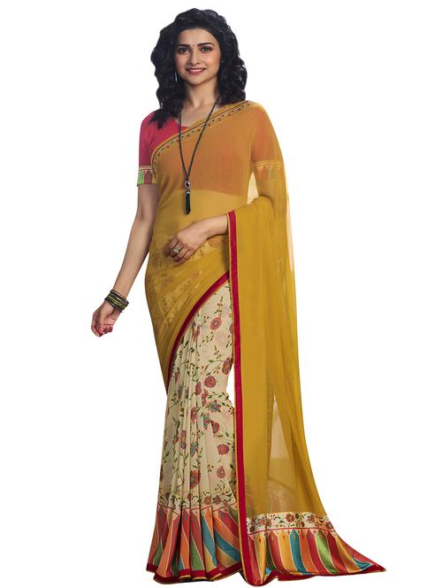 women's floral mustard colored saree with blouse - 20022681 - Standard Image - 0