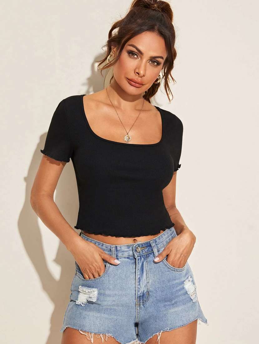 women's crop square neck top