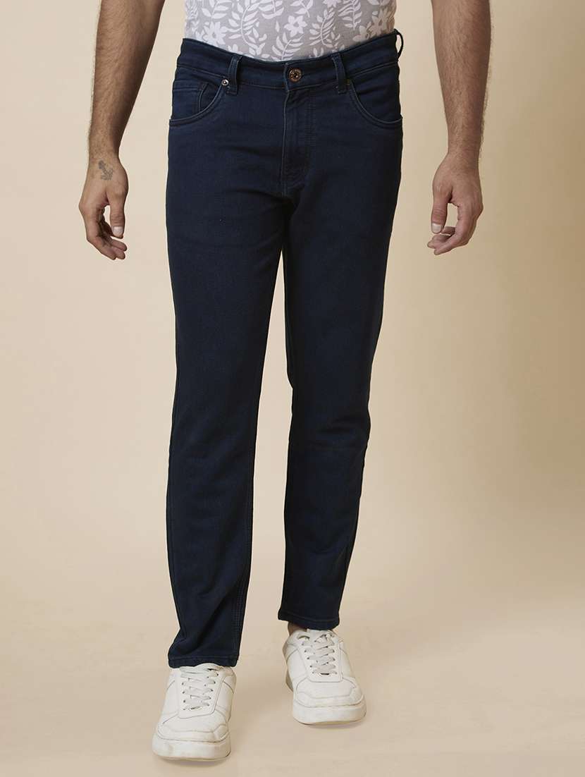 men blue cotton plain jeans