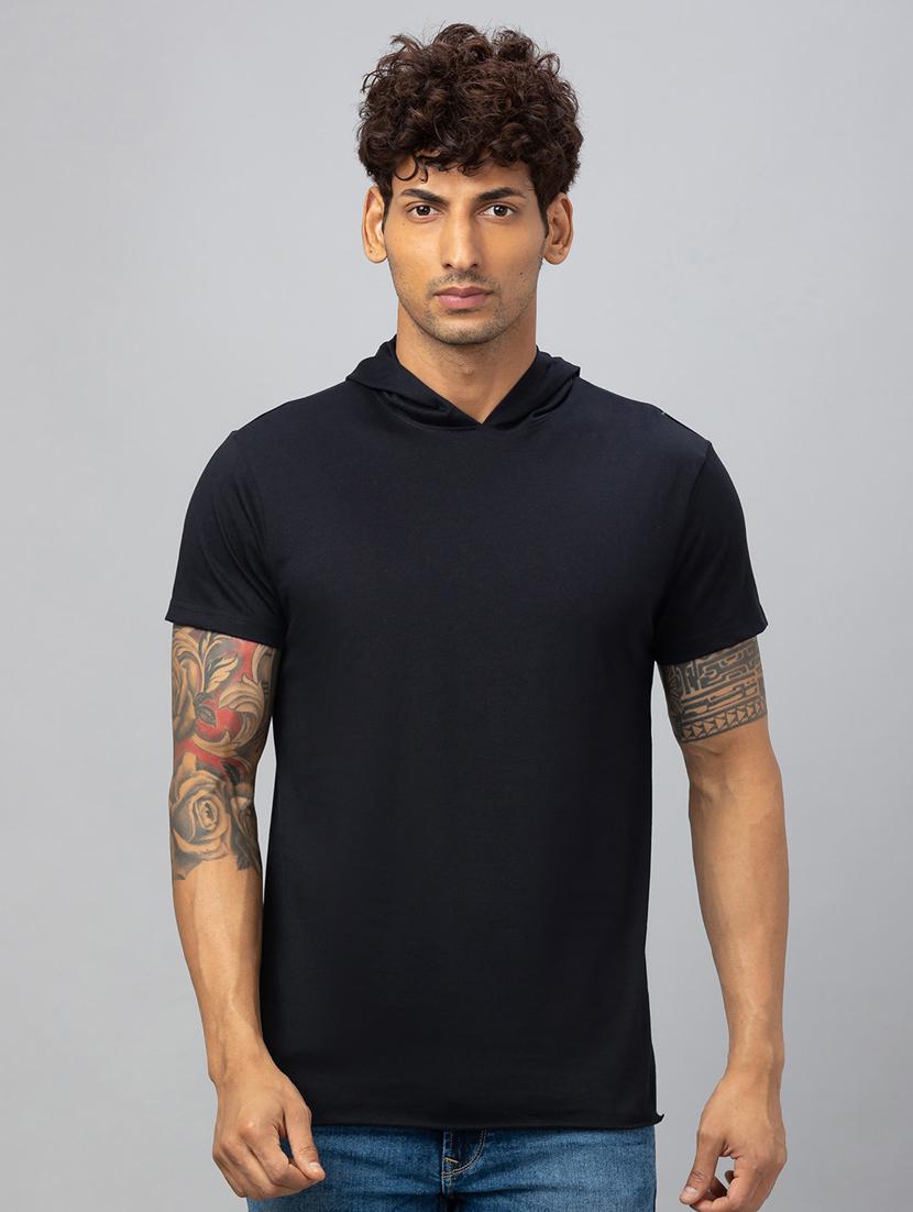 black printed hooded t-shirt - 20023058 -  Zoom Image - 0