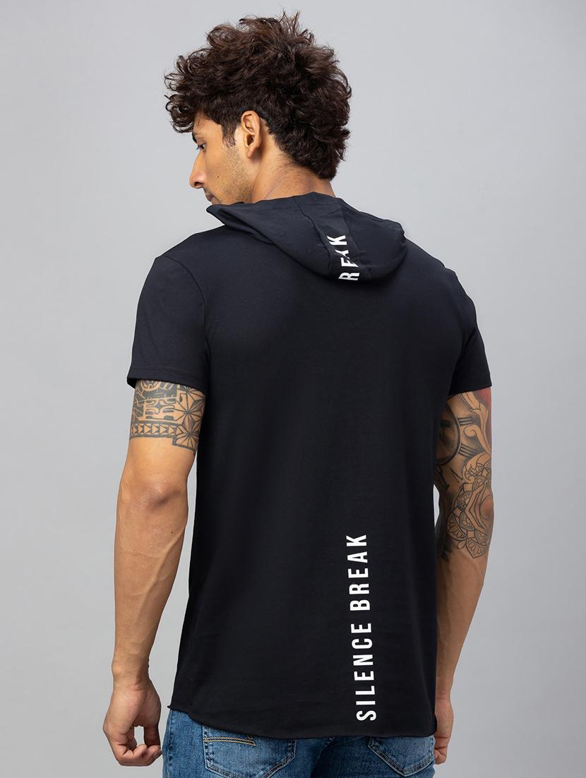 black printed hooded t-shirt - 20023058 - Standard Image - 2