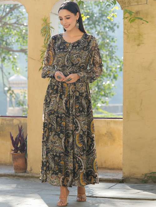 black chiffon a-line ethnic dress - 20023403 - Standard Image - 0
