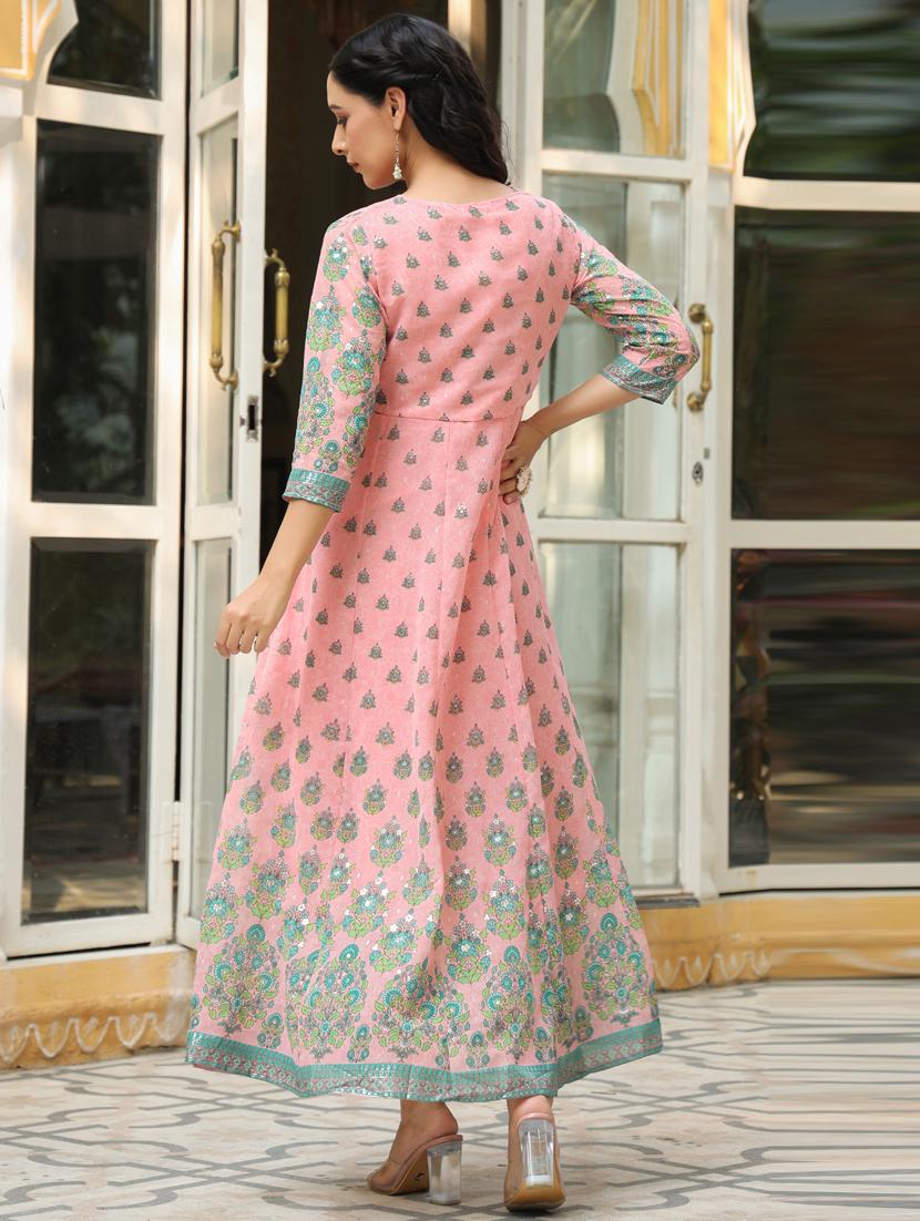 juniper women's pink georgette printed anarkali dress - 20023411 - Standard Image - 2