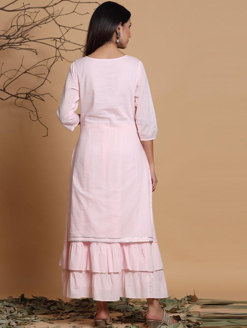 juniper women's pink cotton embroidered layered dress - 20023412 - Standard Image - 2