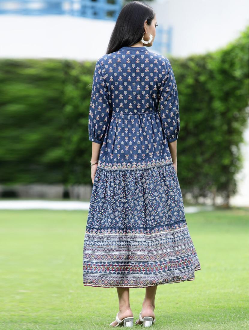 blue cotton blend a-line ethnic dress - 20023418 - Standard Image - 2
