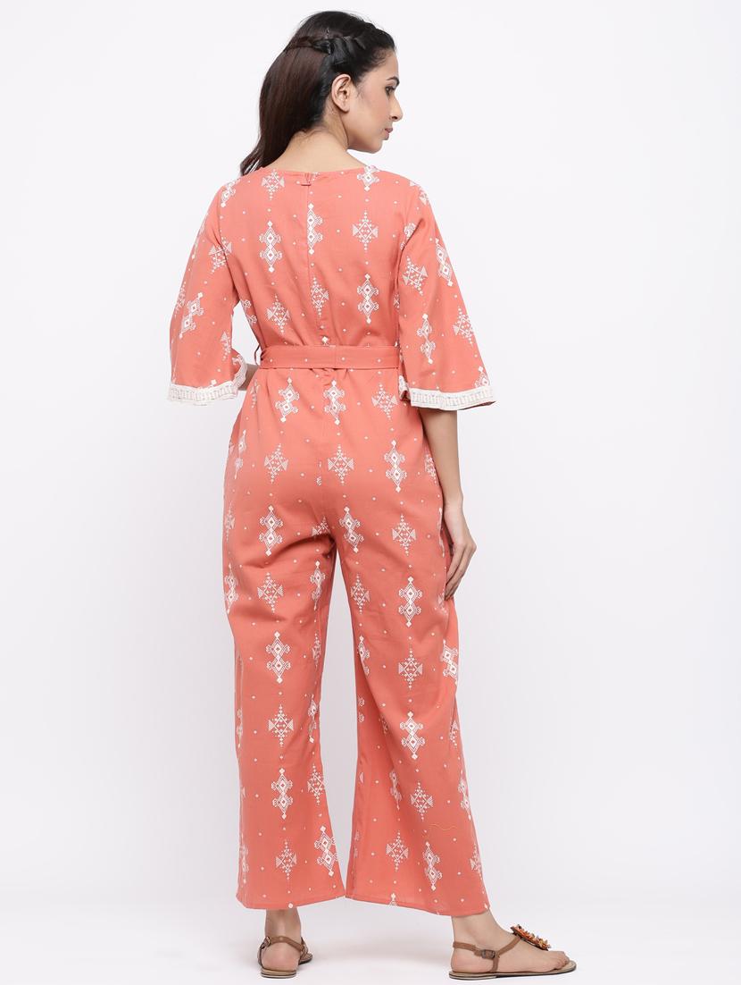 juniper women peach cotton flex printed jumpsuit - 20023430 - Standard Image - 2