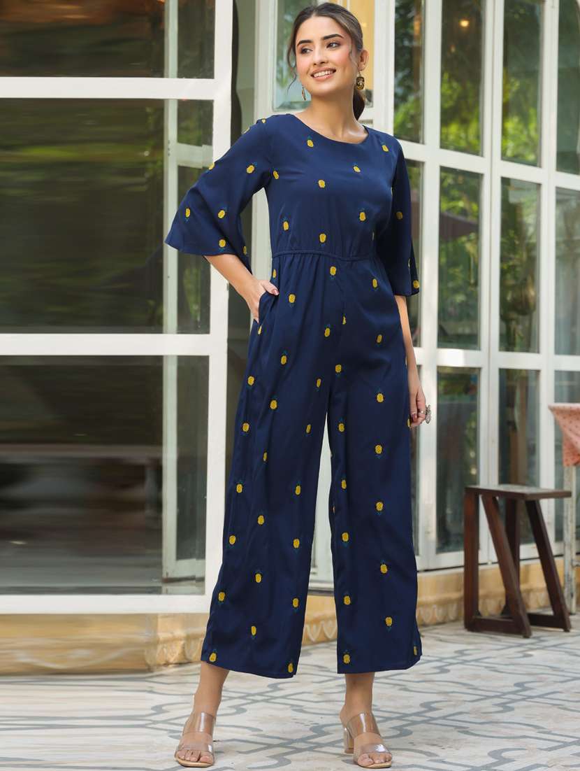 juniper women dark blue poly crepe embroidered jumpsuit