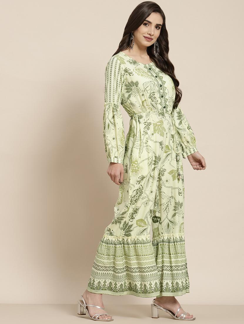 juniper women light olive rayon floral printed tiered jumpsuit - 20023432 - Zoom Image - 0