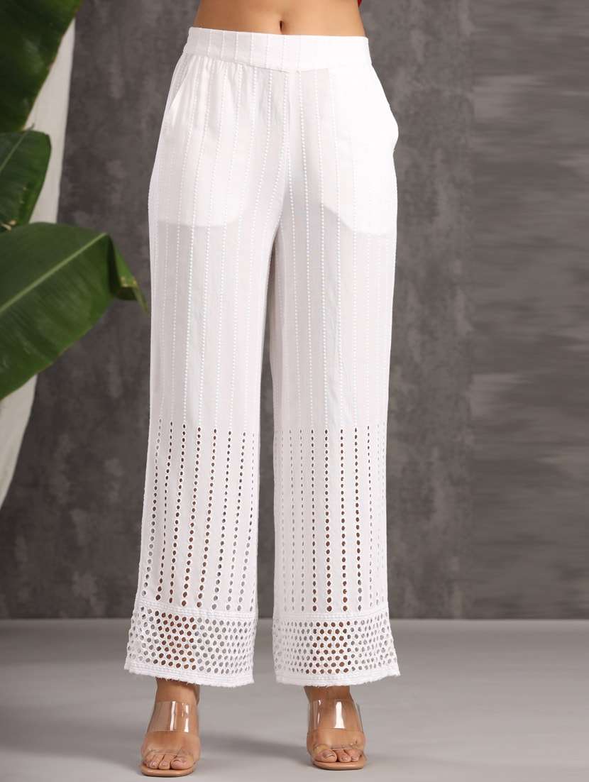 white rayon flared palazzo