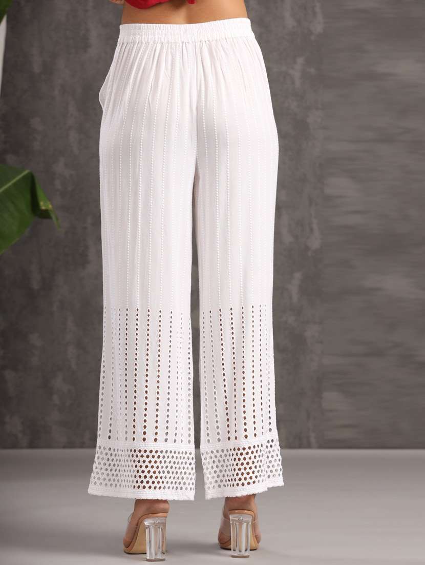 white rayon flared palazzo - 20023446 -  Standard Image - 2