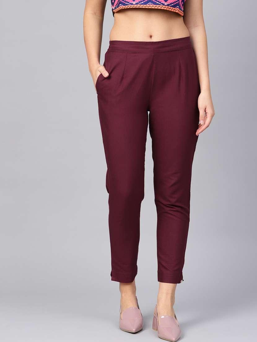 burgundy cotton straight palazzo