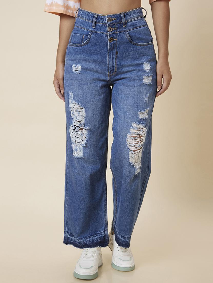 women's distress straight fit jeans - 20023466 - Zoom Image - 0