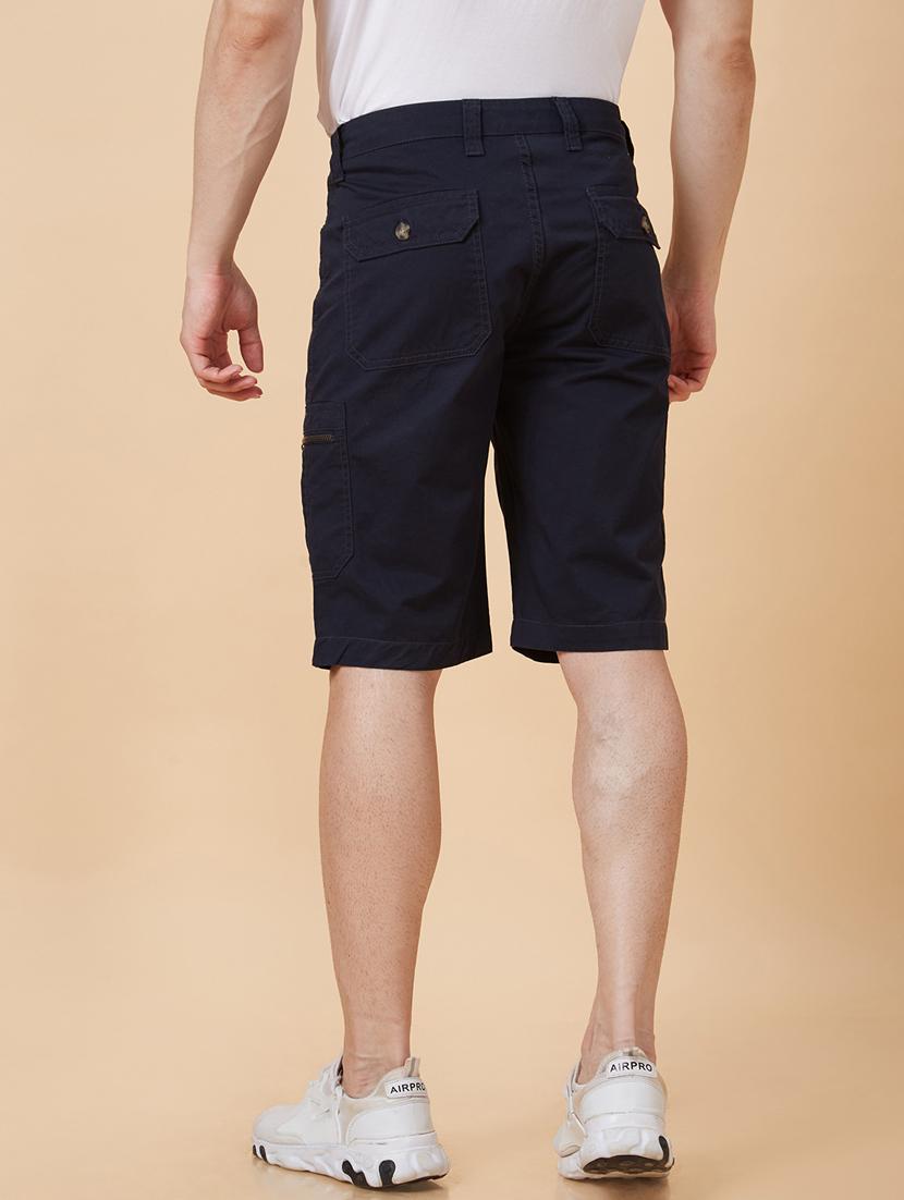 globus men navy blue regular fit stretchable cargo shorts - 20023804 - Standard Image - 2