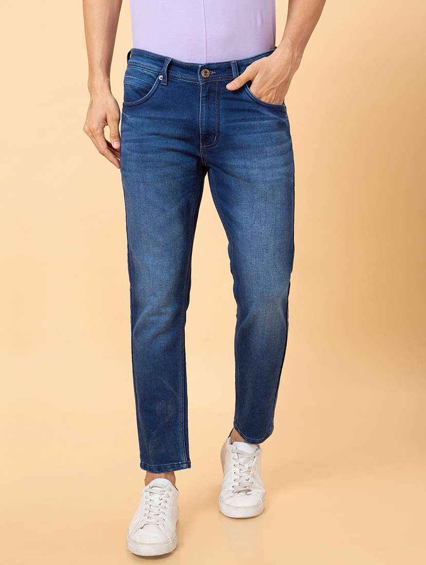 men blue cotton plain jeans