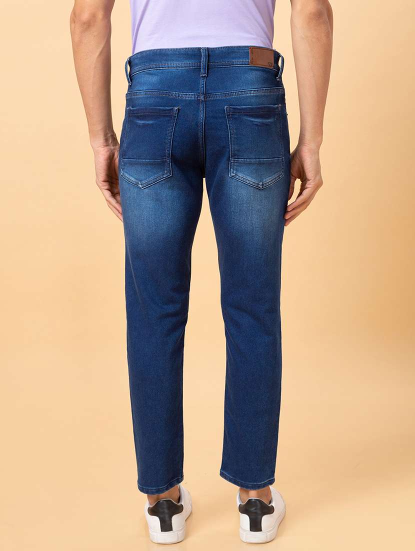 men blue cotton plain jeans - 20023813 - Standard Image - 2
